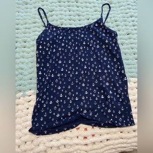 Aeropostal Navy Blue cami with white anchors, with adjustable straps, Size LARGE